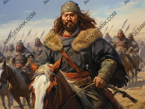 Genghis Khan, the Mongol Conqueror, Leading His Cavalry