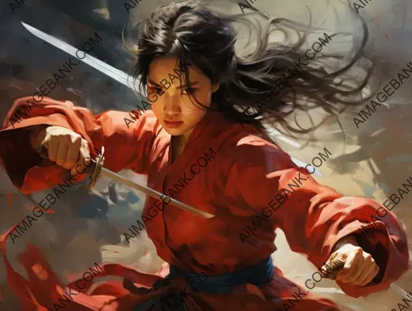 Hua Mulan: Practicing Martial Arts in a Captivating Image