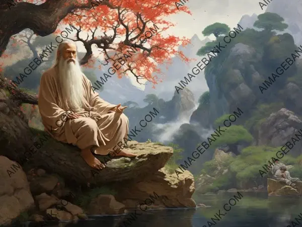 Laozi: Philosopher of Taoism Amid Tranquil Nature Scenes