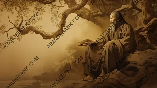 Mencius: Ancient Chinese Philosopher Portrayed in Vintage Sepia