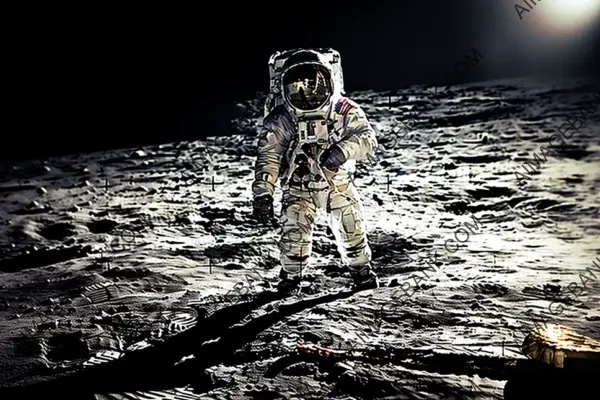 Neil Armstrong Stepping onto the Lunar Surface in Vintage Glory