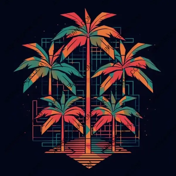 Dark Setting: Geometric Palm Trees