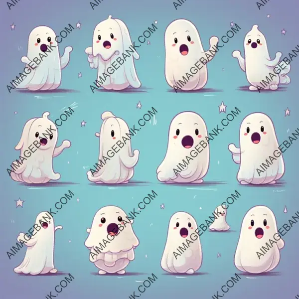 Kawaii Pastel Halloween Ghost Expressions