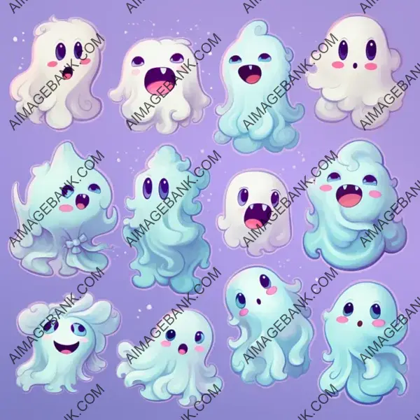 Adorable Pastel Ghost Expressions for Halloween