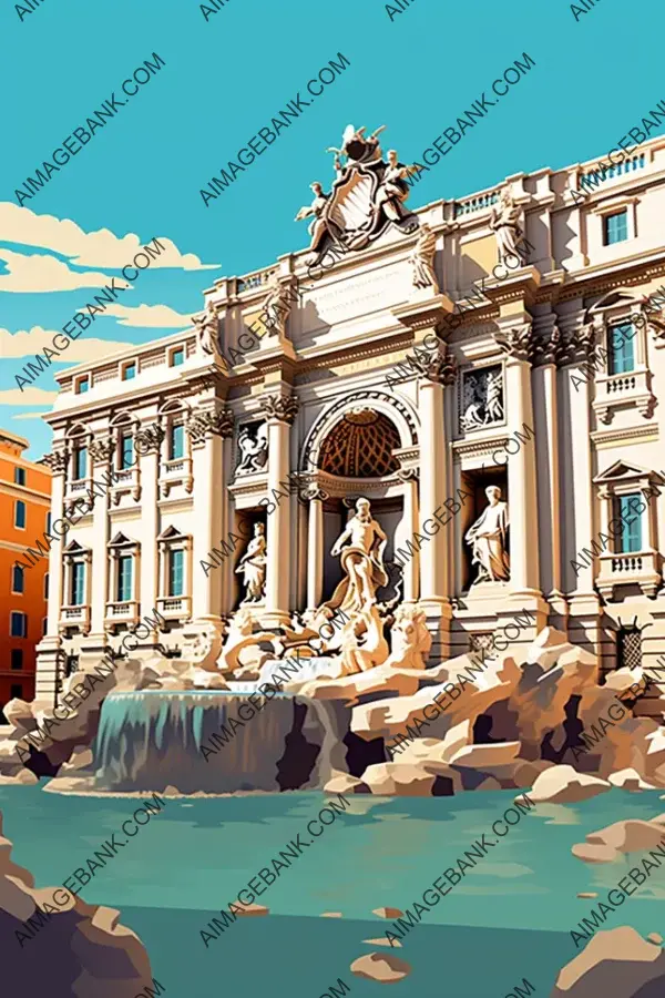 Aesthetic Fontana di Trevi in Vector.