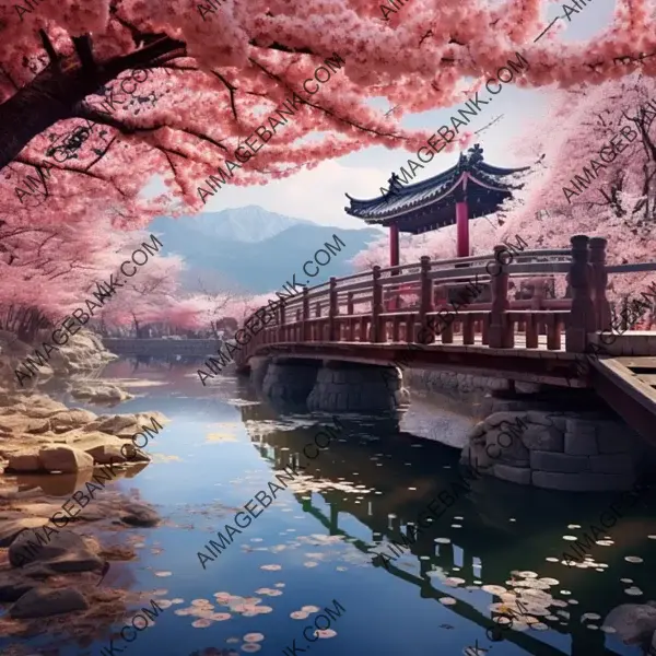 Sakura Petals in South Korean Landscape.