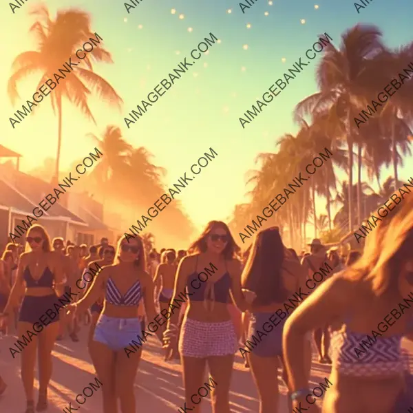 Beachside techno party: Cinematic energy.