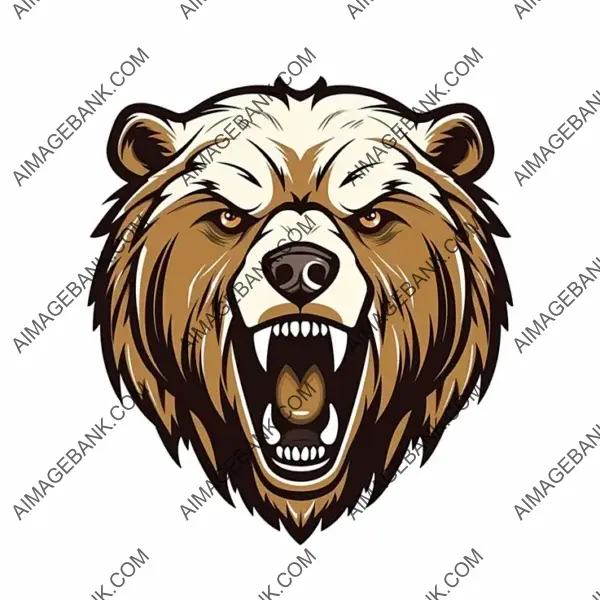 A strong grizzly bear head logo with a flat cartoon design.