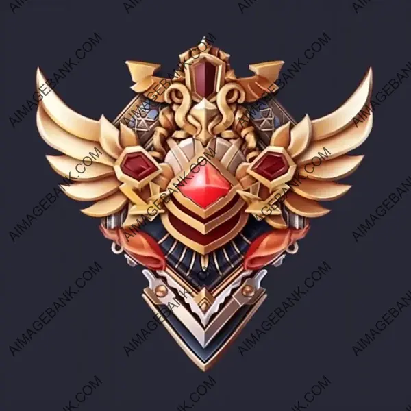 Engraved Cutout Art and Jeweled Sword on Gaming Badge