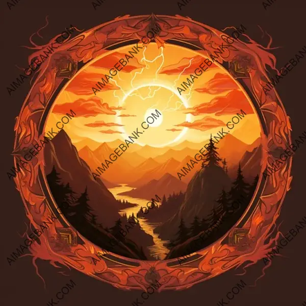 Symbolic Icon of the Setting Sun with World of Warcraft Theme