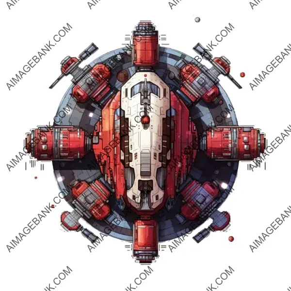 Top-View Round Pixel Art Spaceship with Red Enemy Theme