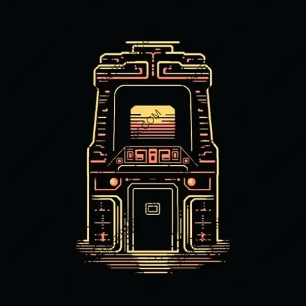 Nostalgic arcade-style pixel vector logo on black background.