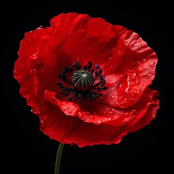 Poppy flower and leaves graphic isolated on a white backdrop.