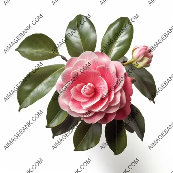 Frontal Focus: Lady Campbell Camellia Branch with Leaves