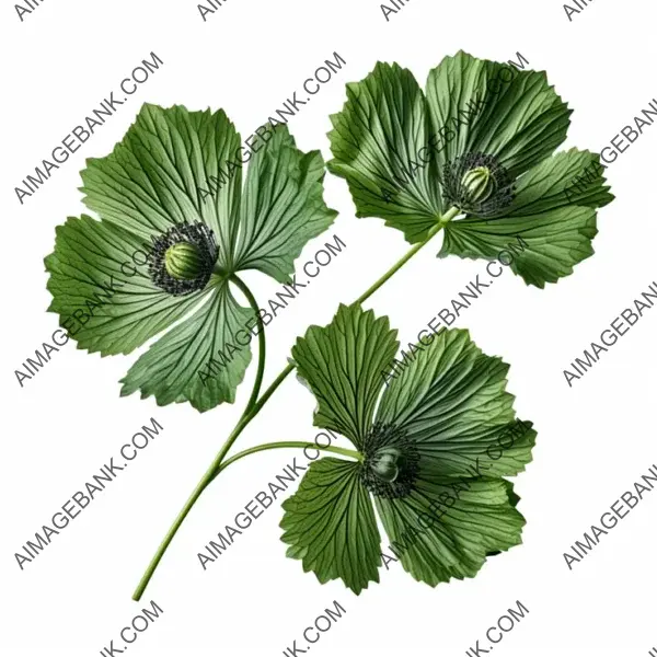 Photo-realistic depiction of poppy leaves on white background.