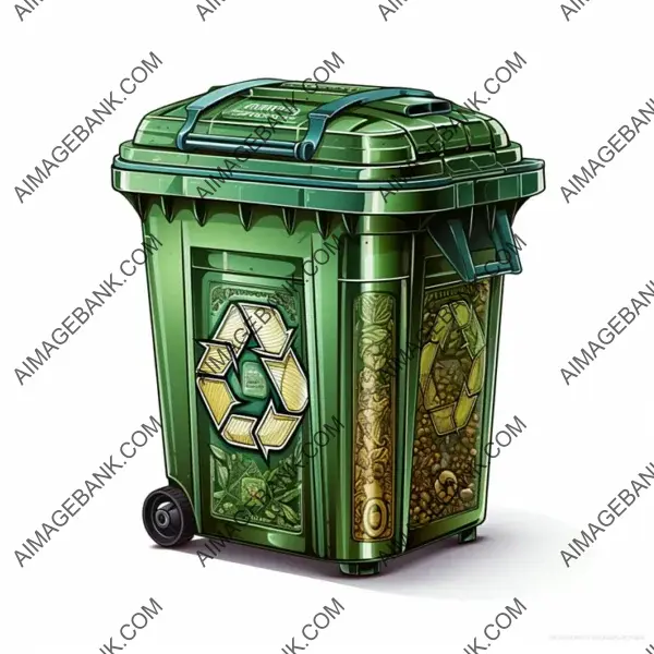 Vibrant recycling bin clipart icon with isolated white background.