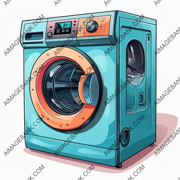 Vibrant washing machine clipart icon with isolated white background.