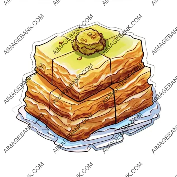 Mouth-Watering Baklava Artwork in Manga Style: Borderless Stickers