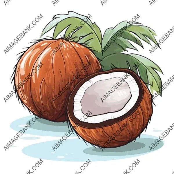 Delicious Coconut Fruit Drawn in Manga Style: Vector Sticker