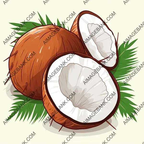 Playful Coconut Fruit Design in Manga Style: Vector Sticker