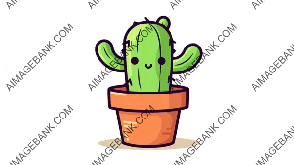 Cute Cartoon-Simple Line Illustration of a Cactus