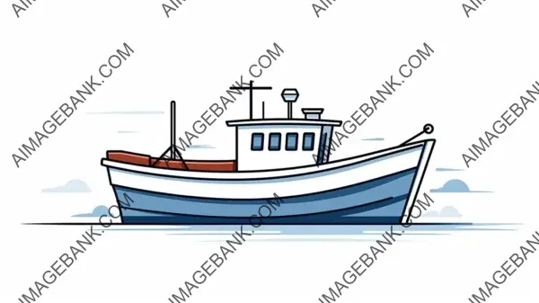 Fishing Boat Simple Line Minimalist Flat Icon: Classic Watercraft