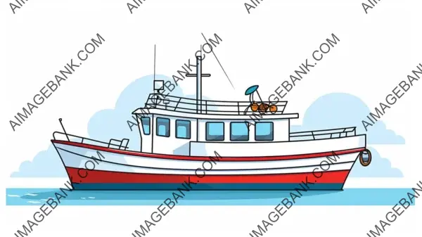 Vintage Fishing Boat Simple Line Minimalist Flat Icon: Nautical Iconography