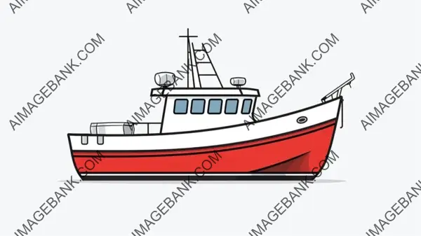 Maritime Fishing Boat Simple Line Minimalist Flat Icon: Classic Watercraft