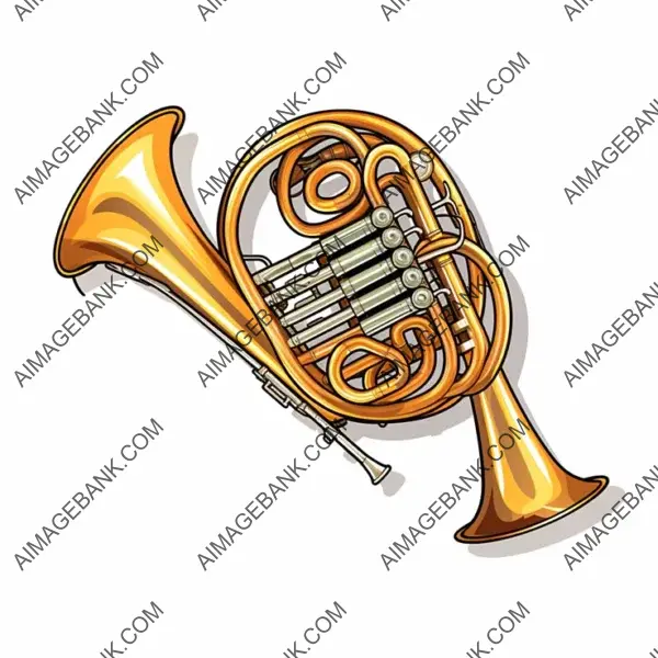 Sleek Manga-Style French Horn Sticker Vector