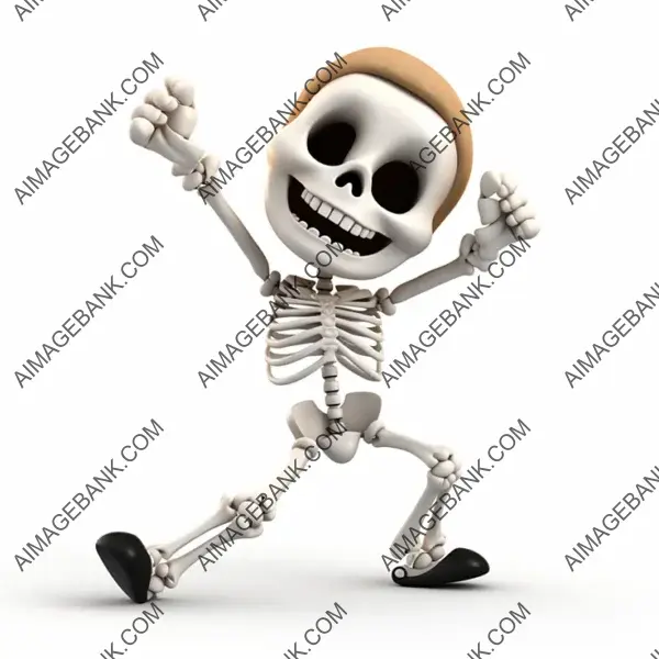 Playful 3D Clipart: Happy Little Skeleton Dancing Isolated