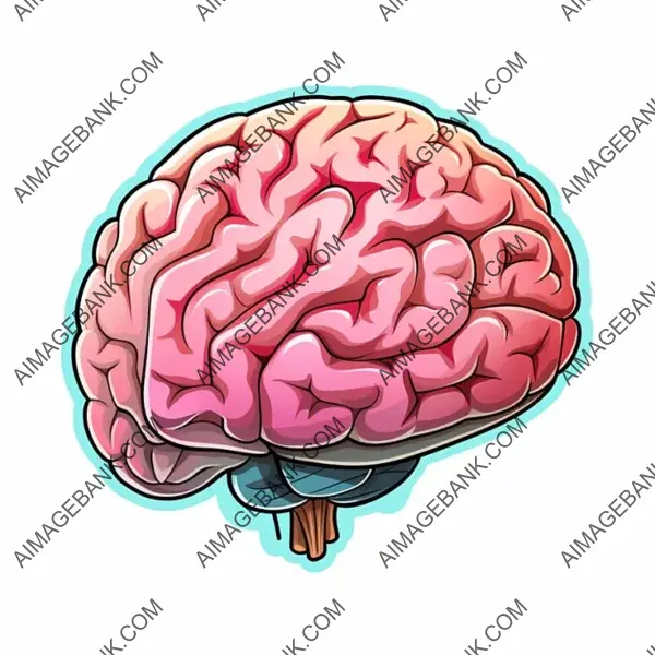 Sleek Manga-Style Human Brain Sticker with Borderless Design