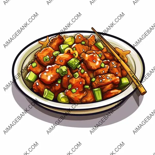 Chic Kung Pao Chicken Sticker in Manga-Style Design