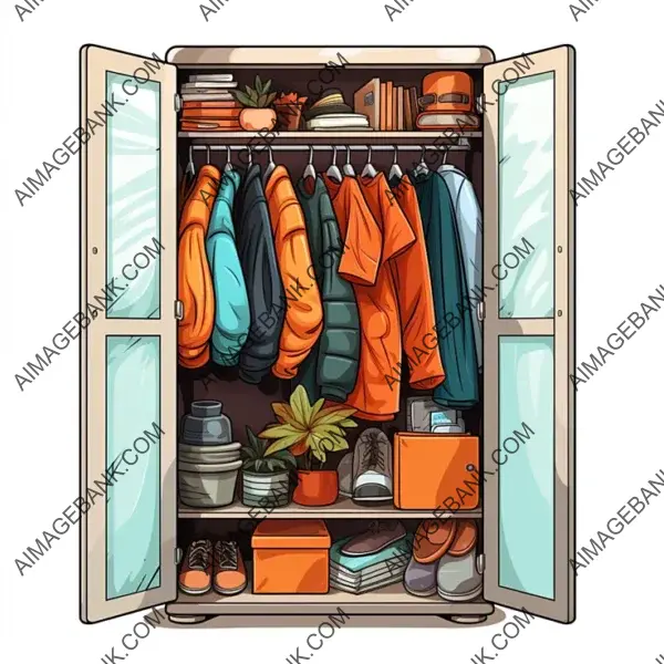 Stylish Wardrobe Clipart Sticker with Isolated Background