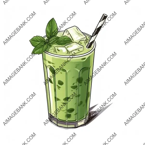 Playful Hand Drawn Iced Matcha Latte Sticker with Whipped Cream