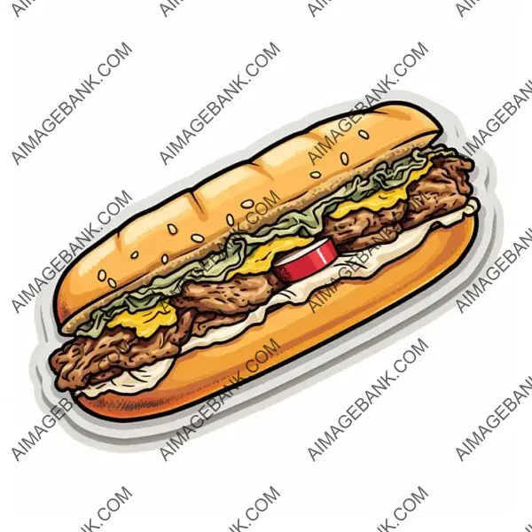 Sleek Philly Cheesesteak Sticker with Borderless Manga Design