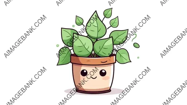 Modern Cute Ivy Plant Illustration in Simple Line Style on White Background