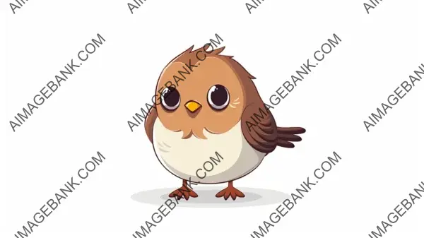 Sleek Cute Sparrow Illustration in Simple Line Style on White Background