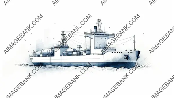 Sleek Tanker Ship Simple Line Illustration on White Background