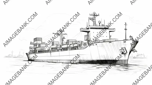 Chic Tanker Ship Simple Line Illustration on White Background