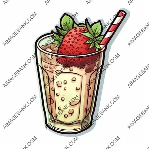 Sleek Hand-Drawn Artistic Style Illustration of Strawberry Matcha Latte