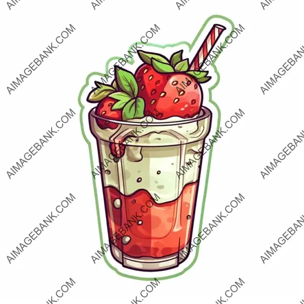 Modern Hand-Drawn Artistic Style Illustration of Strawberry Matcha Latte