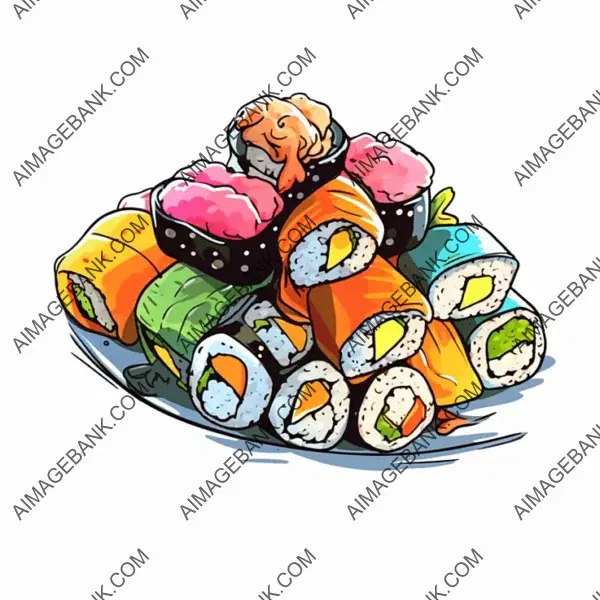 Sleek Sushi Sticker with Manga-Style Design