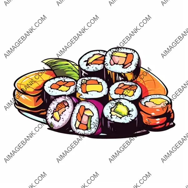 Chic Sushi Sticker in Manga-Style Design