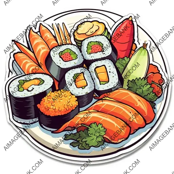 Modern Sushi Sticker with Borderless Manga Design