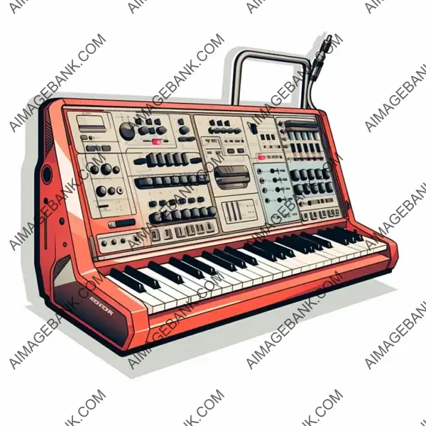 Chic Synthesizer Sticker in Manga-Style Design