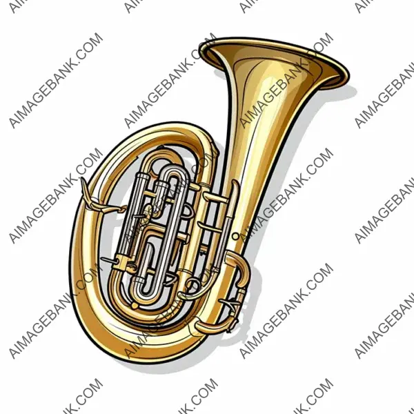 Tuba in Manga-Style Borderless Sticker Design on White Background