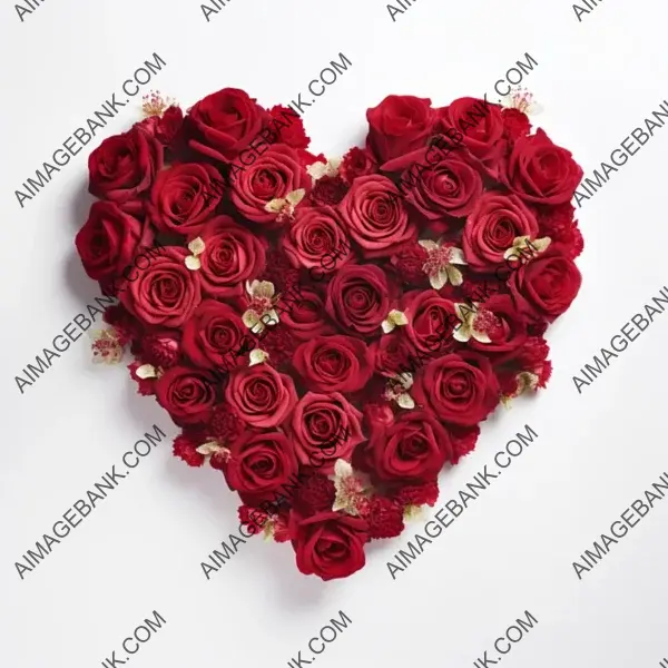 Romantic Heart Formed by Red Roses on White Background: Simple Design