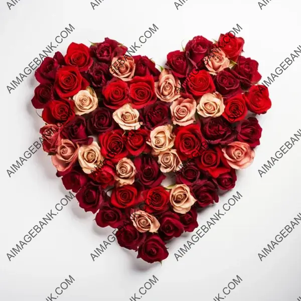 Lovely Heart Crafted from Red Roses on White Background: Simple Image