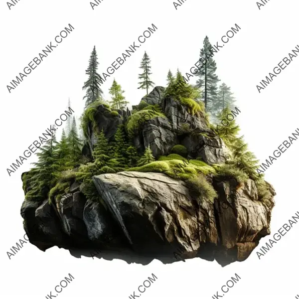 Discover the beauty of a rock amidst fir trees in isolation.