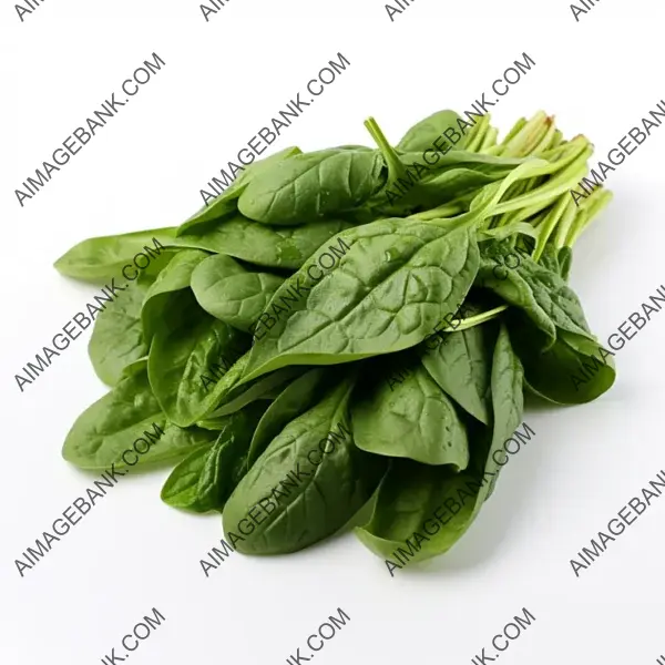 Green Spinach Leaves on White Background